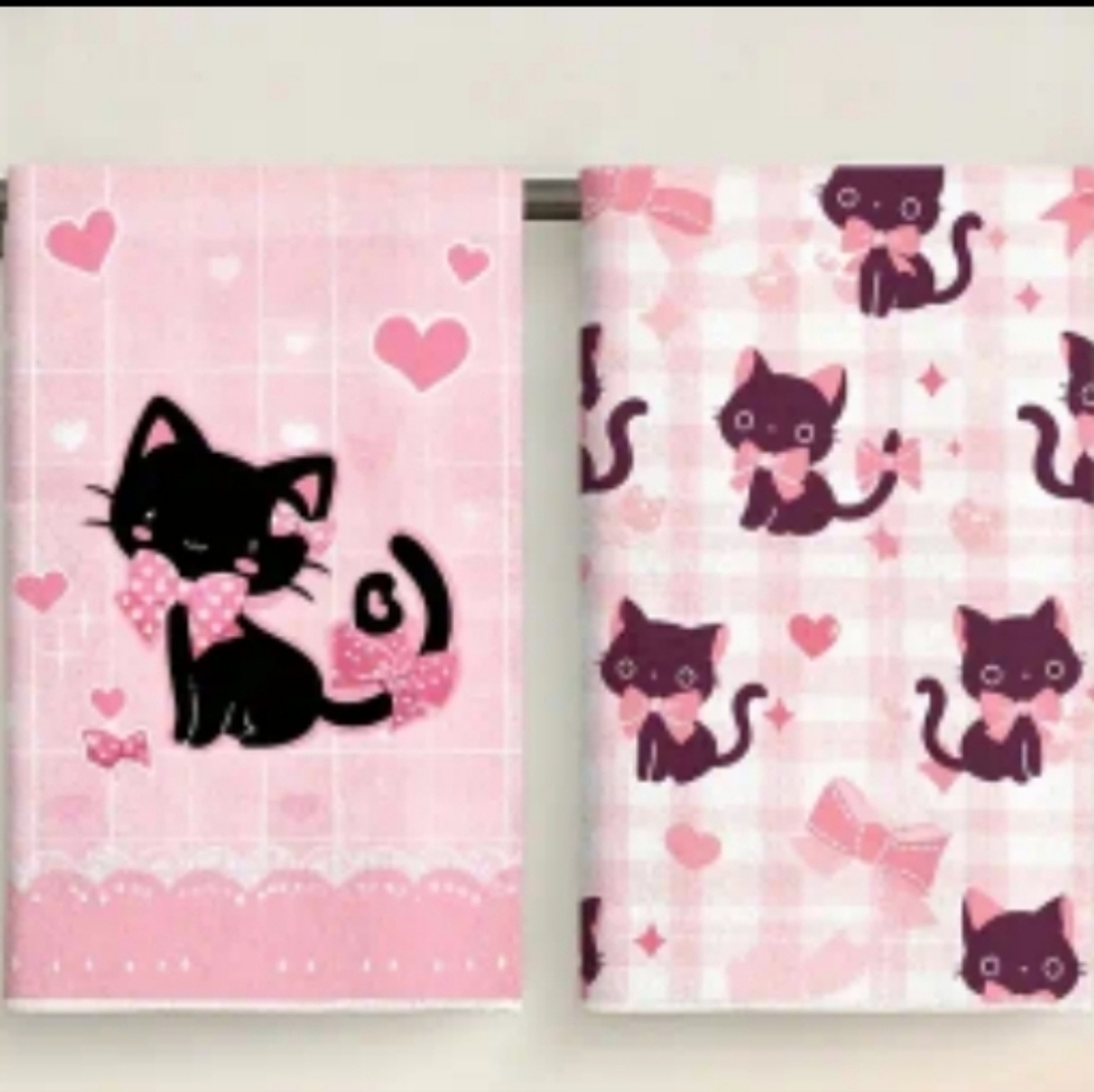 Cat with Pink Bow Towel Set